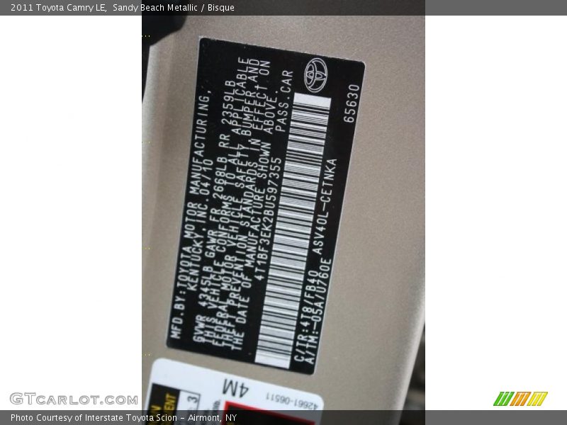 Sandy Beach Metallic / Bisque 2011 Toyota Camry LE