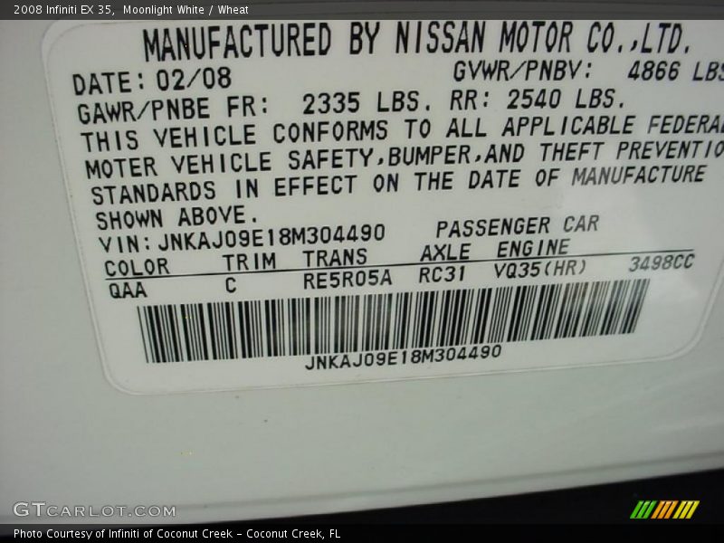 Moonlight White / Wheat 2008 Infiniti EX 35