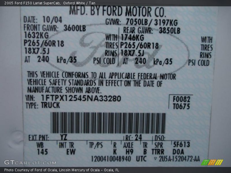 Oxford White / Tan 2005 Ford F150 Lariat SuperCab