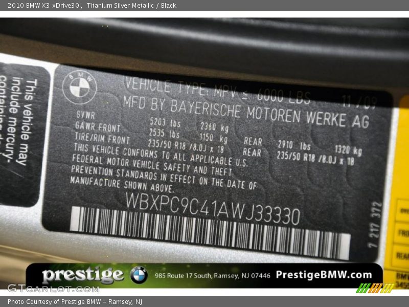 Titanium Silver Metallic / Black 2010 BMW X3 xDrive30i