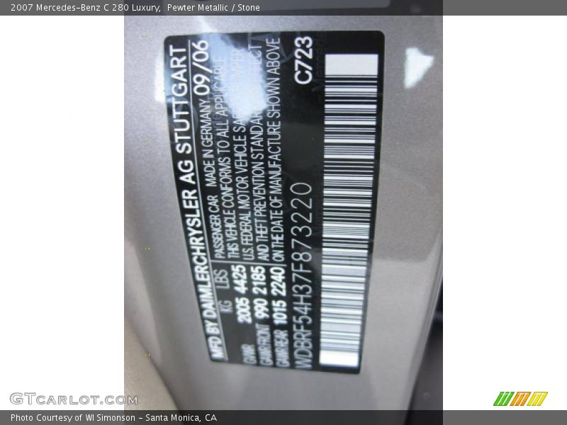 2007 C 280 Luxury Pewter Metallic Color Code 723