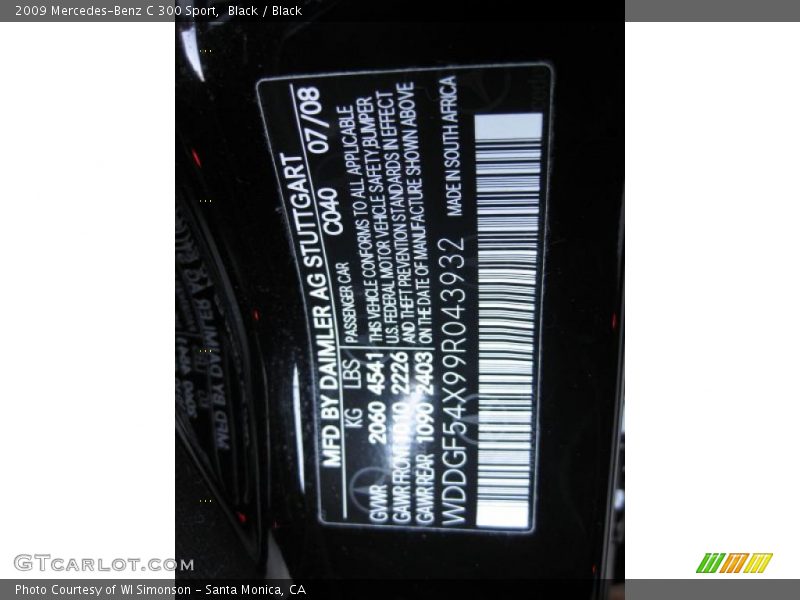 Black / Black 2009 Mercedes-Benz C 300 Sport