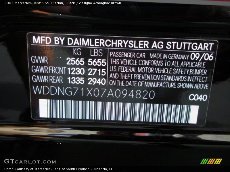 Black / designo Armagnac Brown 2007 Mercedes-Benz S 550 Sedan