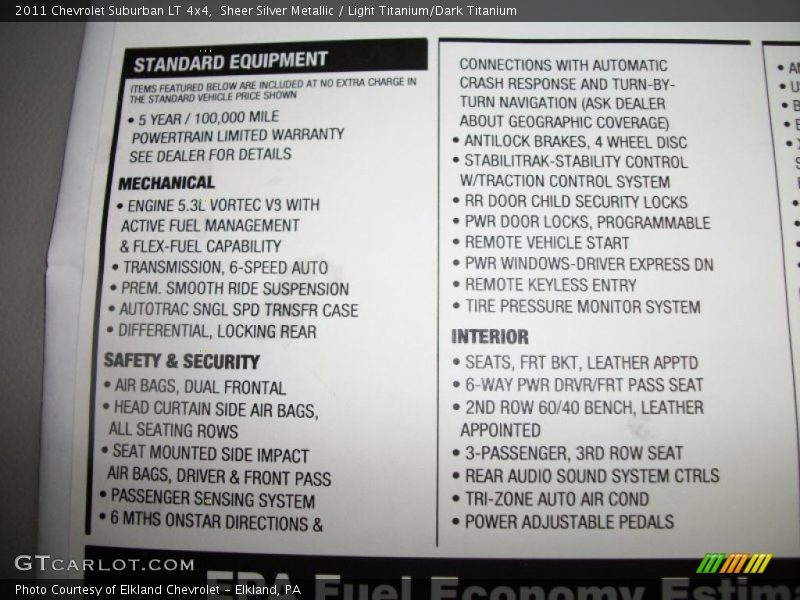  2011 Suburban LT 4x4 Window Sticker