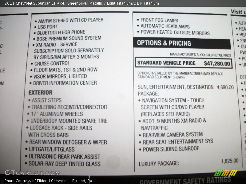  2011 Suburban LT 4x4 Window Sticker