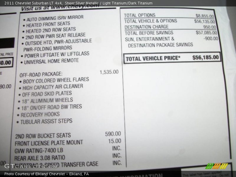  2011 Suburban LT 4x4 Window Sticker