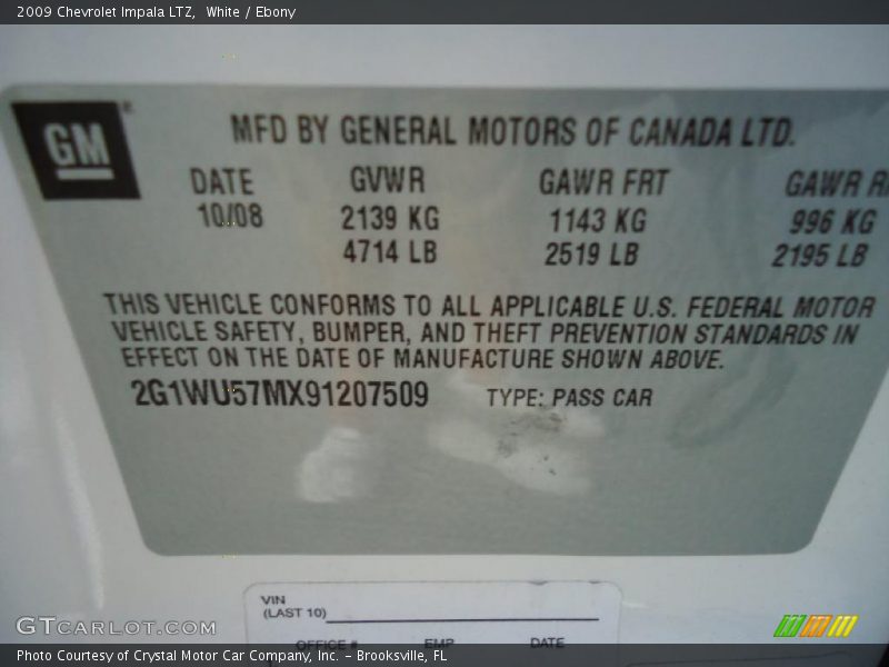 White / Ebony 2009 Chevrolet Impala LTZ