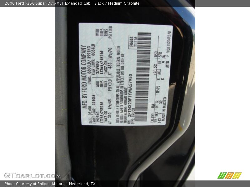 2000 F250 Super Duty XLT Extended Cab Black Color Code UA