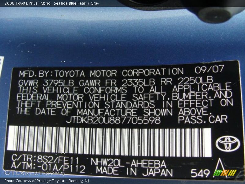 Seaside Blue Pearl / Gray 2008 Toyota Prius Hybrid