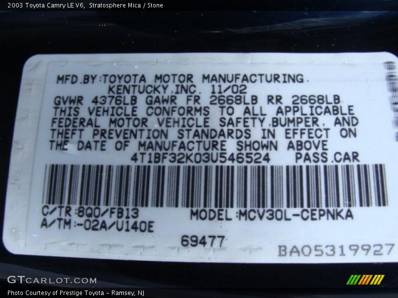 Stratosphere Mica / Stone 2003 Toyota Camry LE V6