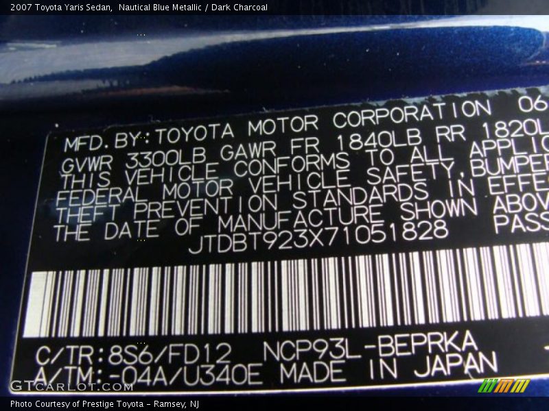 Nautical Blue Metallic / Dark Charcoal 2007 Toyota Yaris Sedan