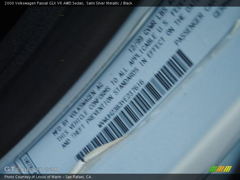 Satin Silver Metallic / Black 2000 Volkswagen Passat GLX V6 AWD Sedan