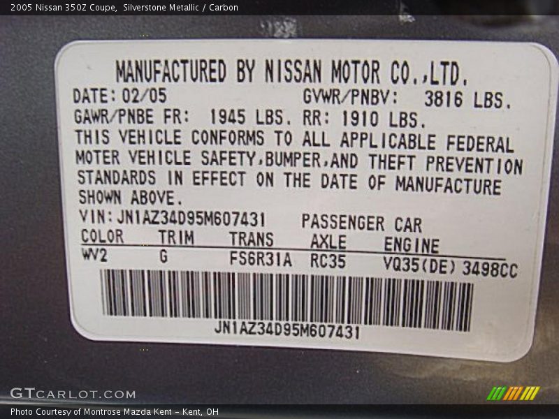 Silverstone Metallic / Carbon 2005 Nissan 350Z Coupe