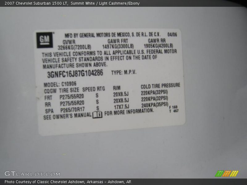 Summit White / Light Cashmere/Ebony 2007 Chevrolet Suburban 1500 LT