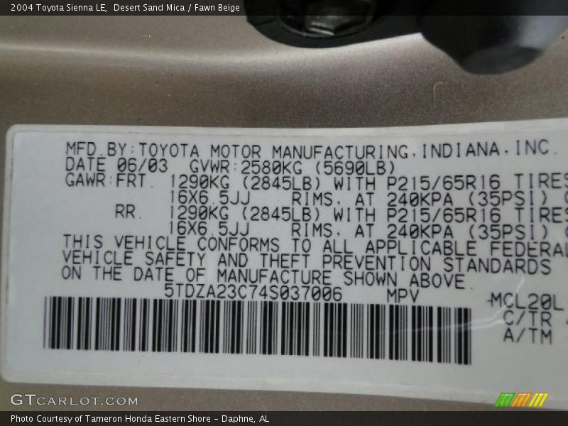 Desert Sand Mica / Fawn Beige 2004 Toyota Sienna LE