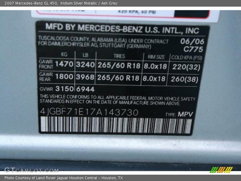 Iridium Silver Metallic / Ash Grey 2007 Mercedes-Benz GL 450