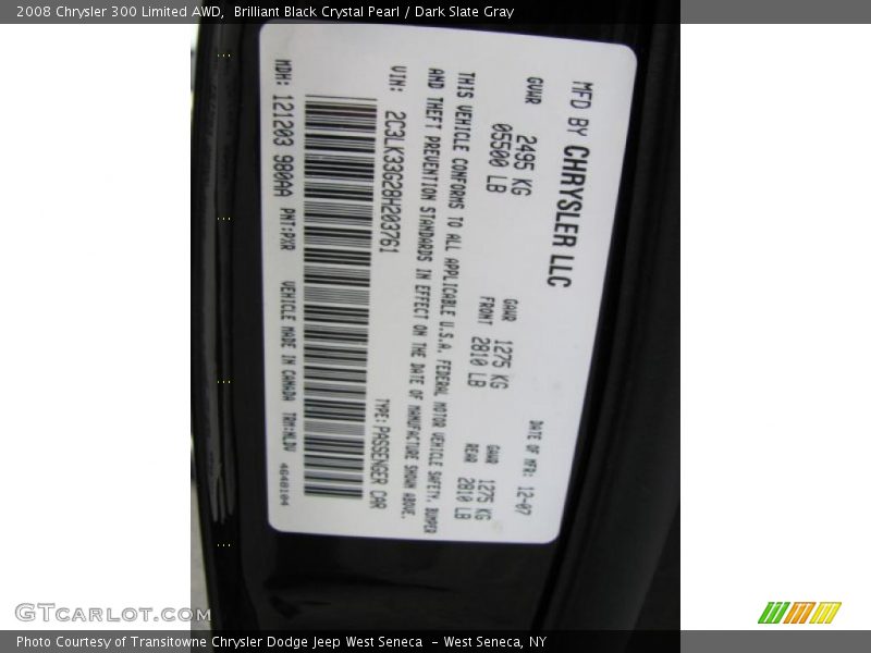 Brilliant Black Crystal Pearl / Dark Slate Gray 2008 Chrysler 300 Limited AWD