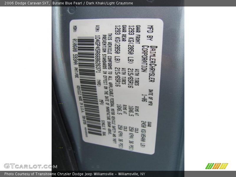 Butane Blue Pearl / Dark Khaki/Light Graystone 2006 Dodge Caravan SXT