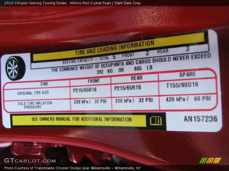 Inferno Red Crystal Pearl / Dark Slate Gray 2010 Chrysler Sebring Touring Sedan