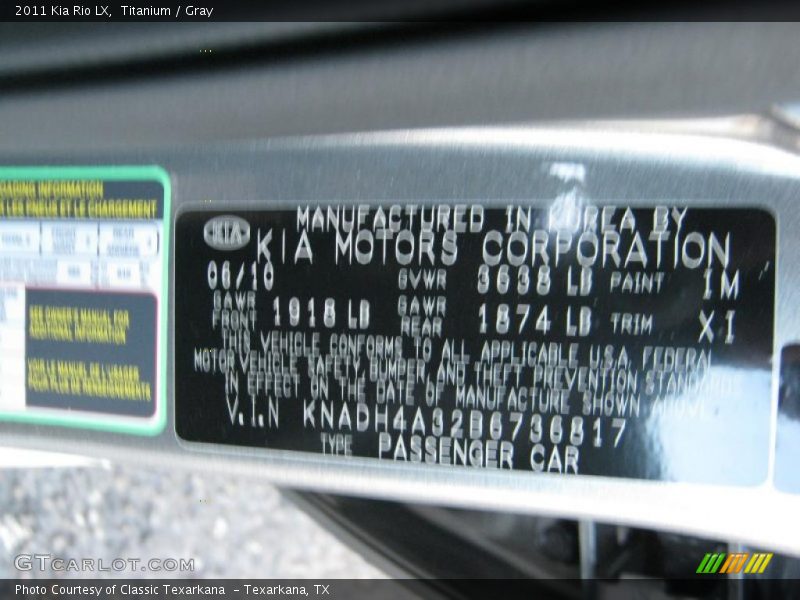 Titanium / Gray 2011 Kia Rio LX