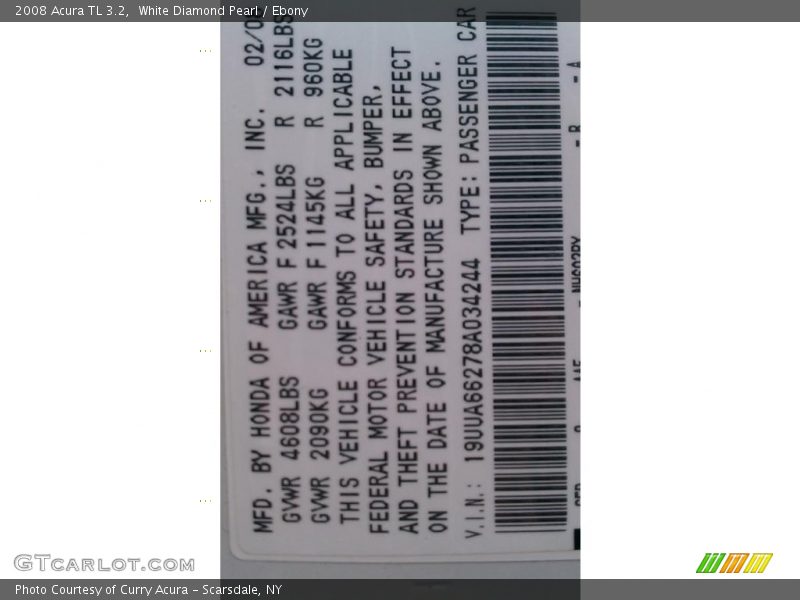 White Diamond Pearl / Ebony 2008 Acura TL 3.2