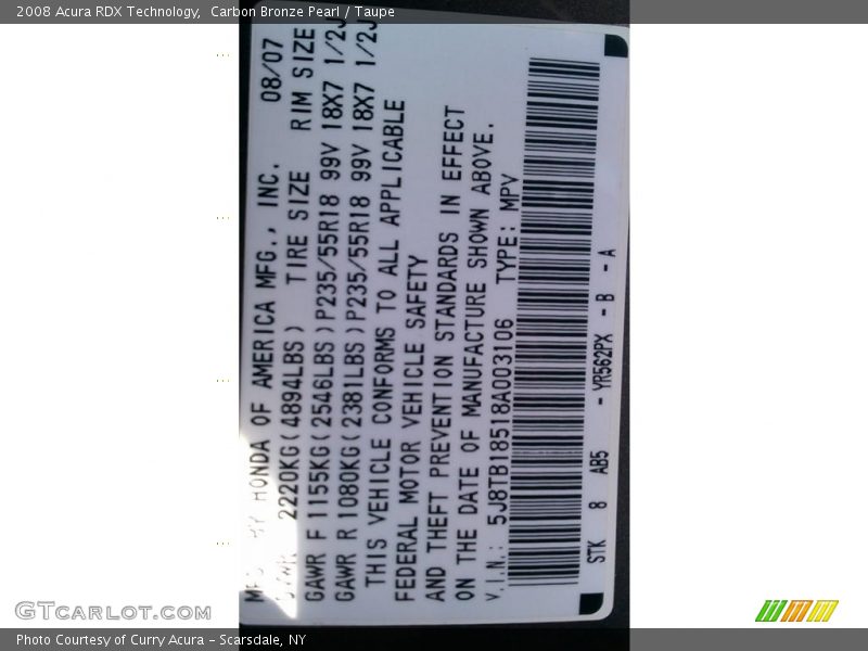 Carbon Bronze Pearl / Taupe 2008 Acura RDX Technology