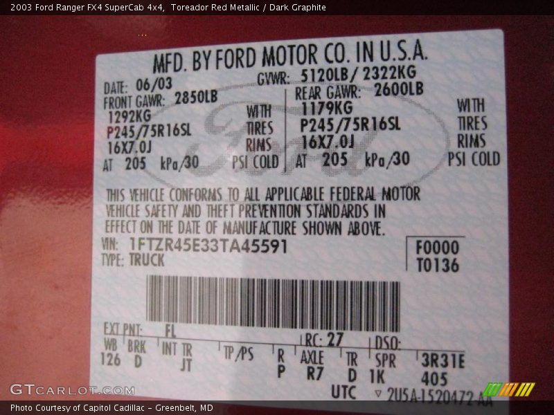 Toreador Red Metallic / Dark Graphite 2003 Ford Ranger FX4 SuperCab 4x4