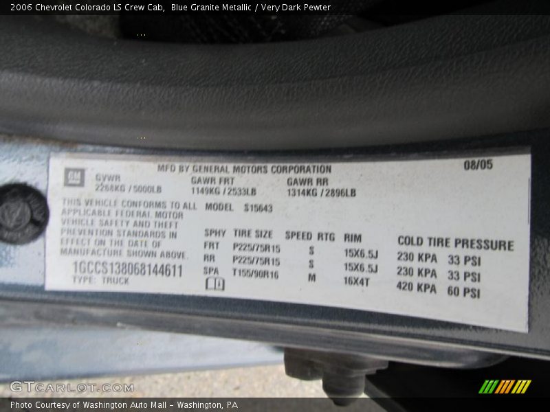 Info Tag of 2006 Colorado LS Crew Cab