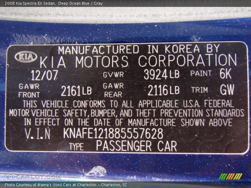 Deep Ocean Blue / Gray 2008 Kia Spectra EX Sedan