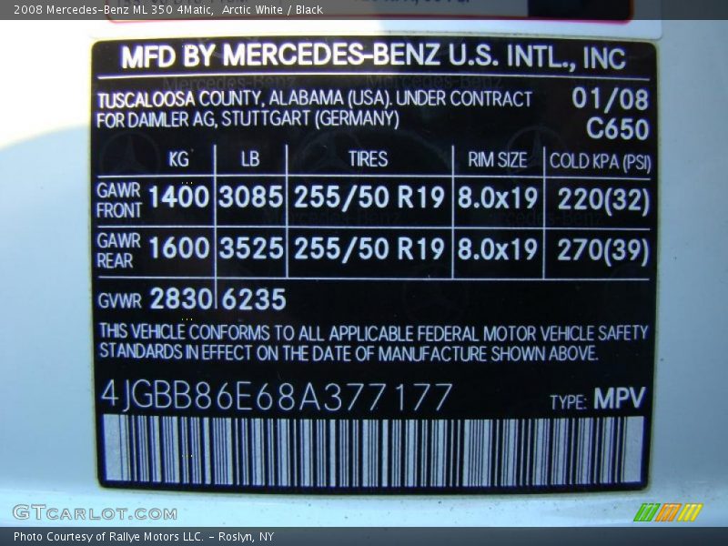 Arctic White / Black 2008 Mercedes-Benz ML 350 4Matic
