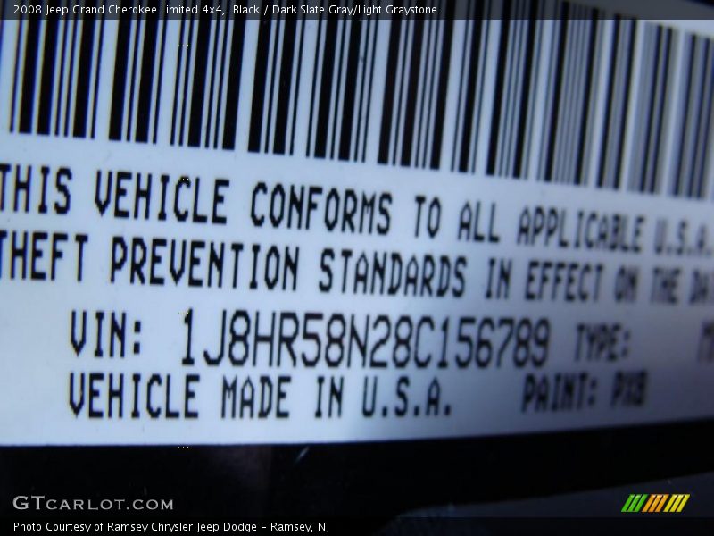 Black / Dark Slate Gray/Light Graystone 2008 Jeep Grand Cherokee Limited 4x4