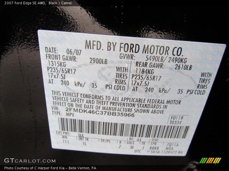 Black / Camel 2007 Ford Edge SE AWD
