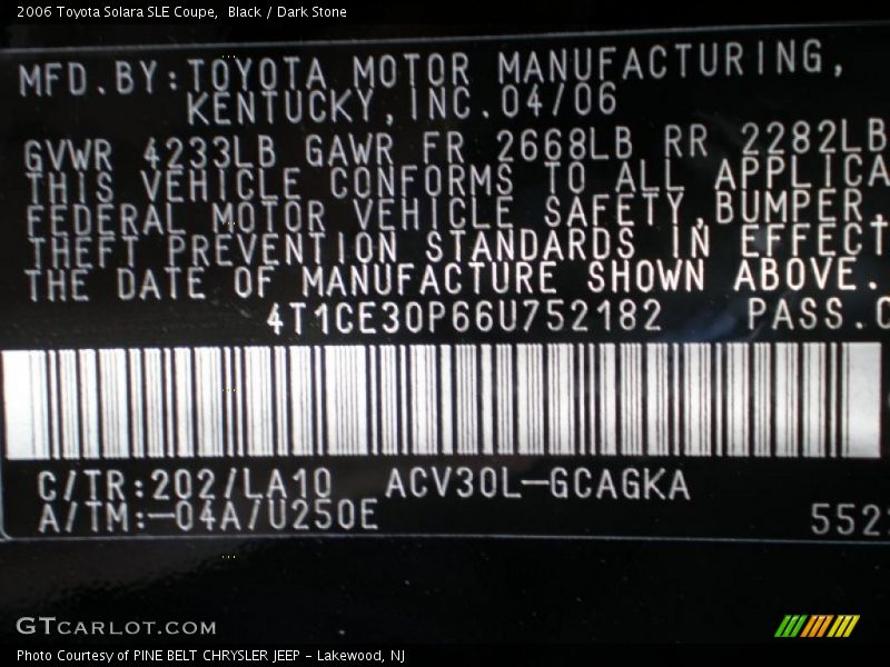 Black / Dark Stone 2006 Toyota Solara SLE Coupe