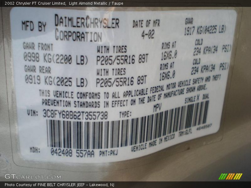 Light Almond Metallic / Taupe 2002 Chrysler PT Cruiser Limited