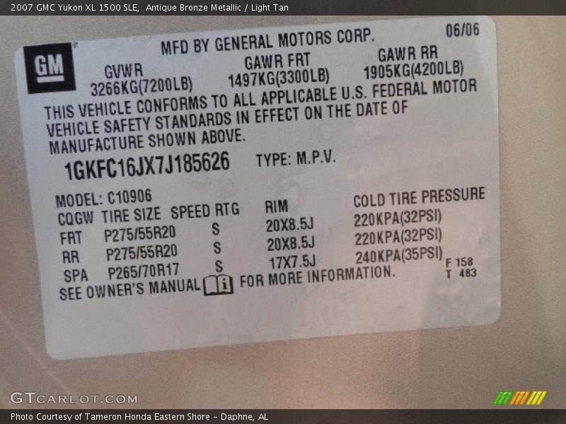 Antique Bronze Metallic / Light Tan 2007 GMC Yukon XL 1500 SLE