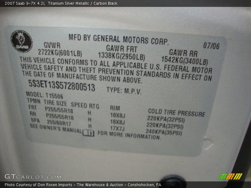Titanium Silver Metallic / Carbon Black 2007 Saab 9-7X 4.2i