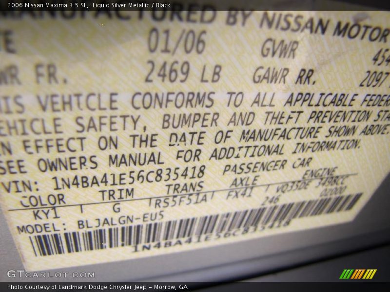 Liquid Silver Metallic / Black 2006 Nissan Maxima 3.5 SL