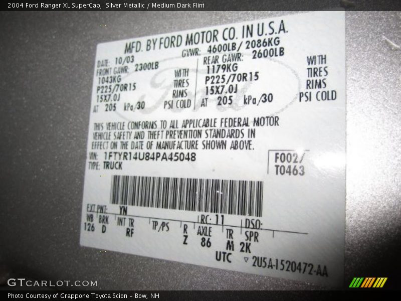 Silver Metallic / Medium Dark Flint 2004 Ford Ranger XL SuperCab