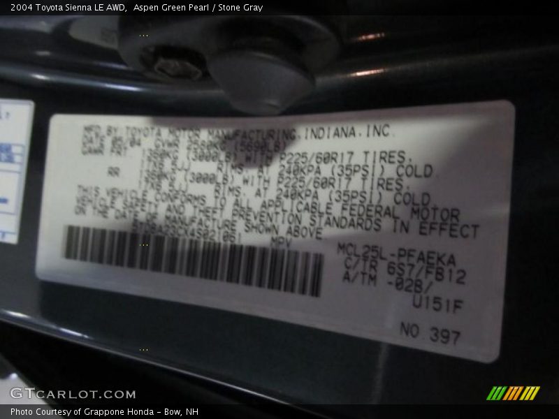 Aspen Green Pearl / Stone Gray 2004 Toyota Sienna LE AWD