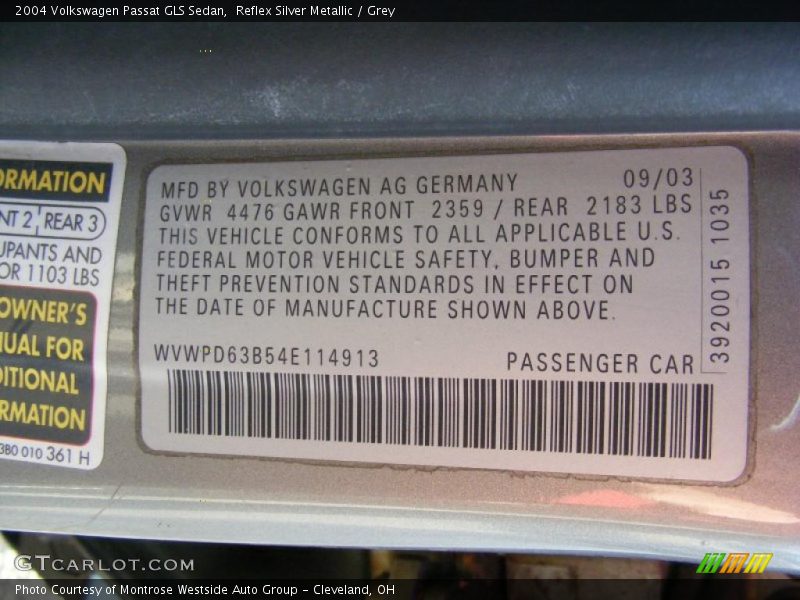 Reflex Silver Metallic / Grey 2004 Volkswagen Passat GLS Sedan