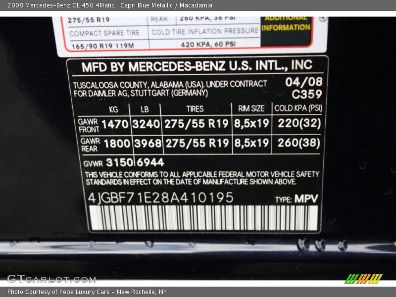 Capri Blue Metallic / Macadamia 2008 Mercedes-Benz GL 450 4Matic