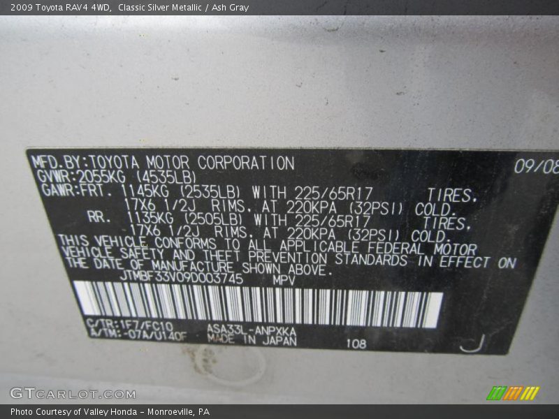 Classic Silver Metallic / Ash Gray 2009 Toyota RAV4 4WD