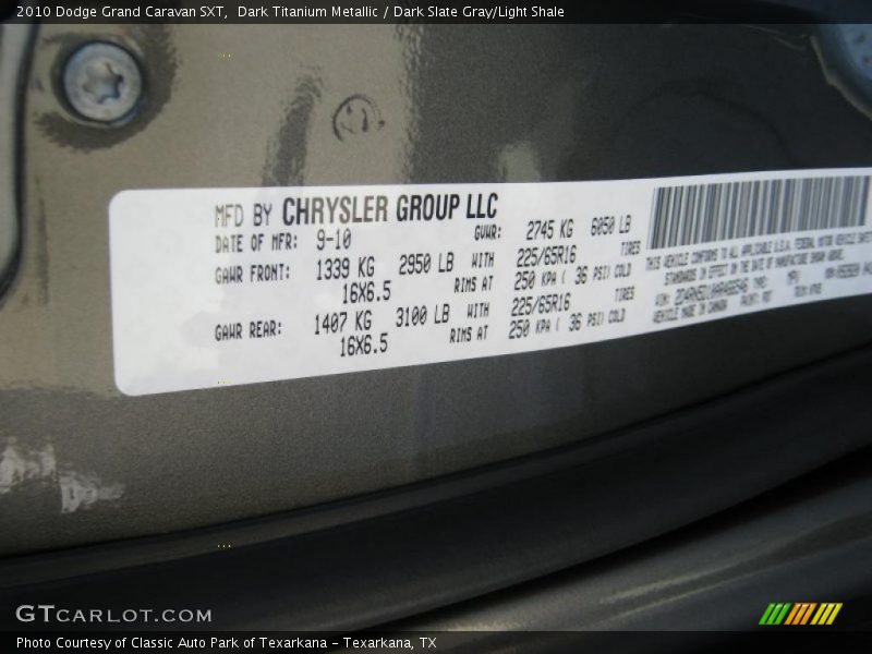 Dark Titanium Metallic / Dark Slate Gray/Light Shale 2010 Dodge Grand Caravan SXT