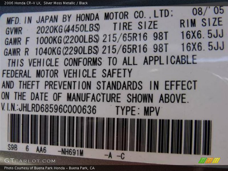 Silver Moss Metallic / Black 2006 Honda CR-V LX
