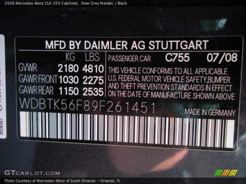 Steel Grey Metallic / Black 2009 Mercedes-Benz CLK 350 Cabriolet