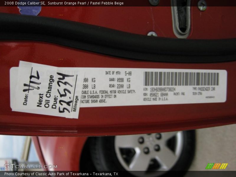 Sunburst Orange Pearl / Pastel Pebble Beige 2008 Dodge Caliber SE