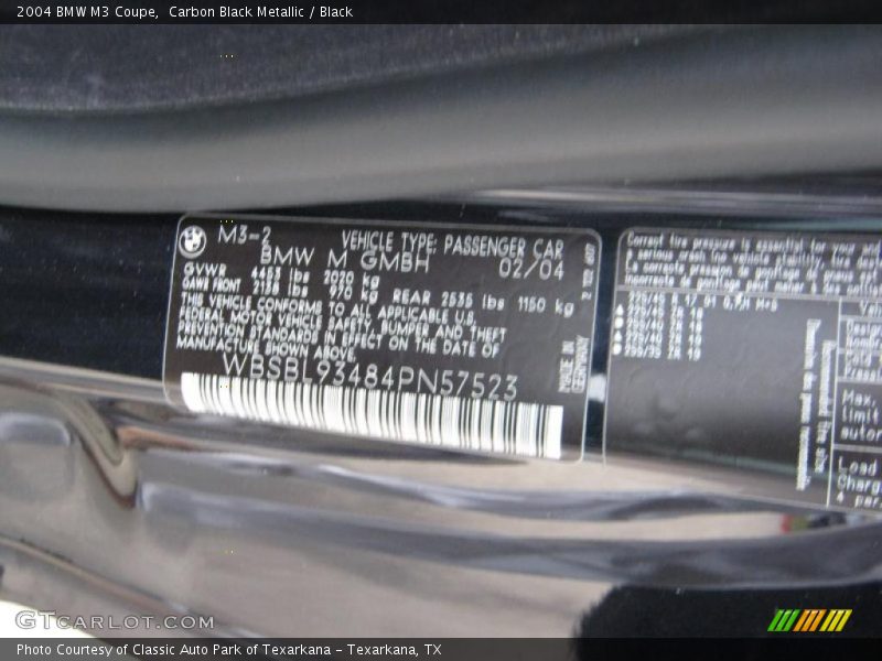 Info Tag of 2004 M3 Coupe