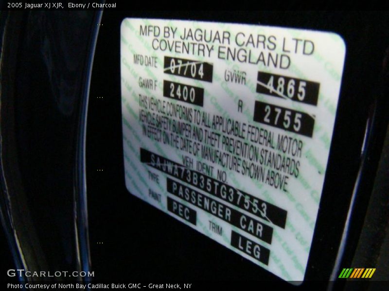 2005 XJ XJR Ebony Color Code PEC