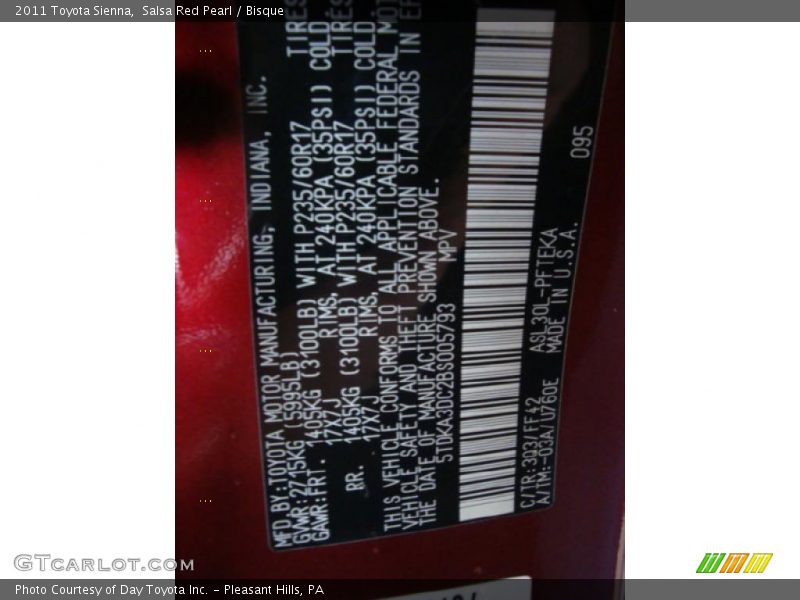 Salsa Red Pearl / Bisque 2011 Toyota Sienna