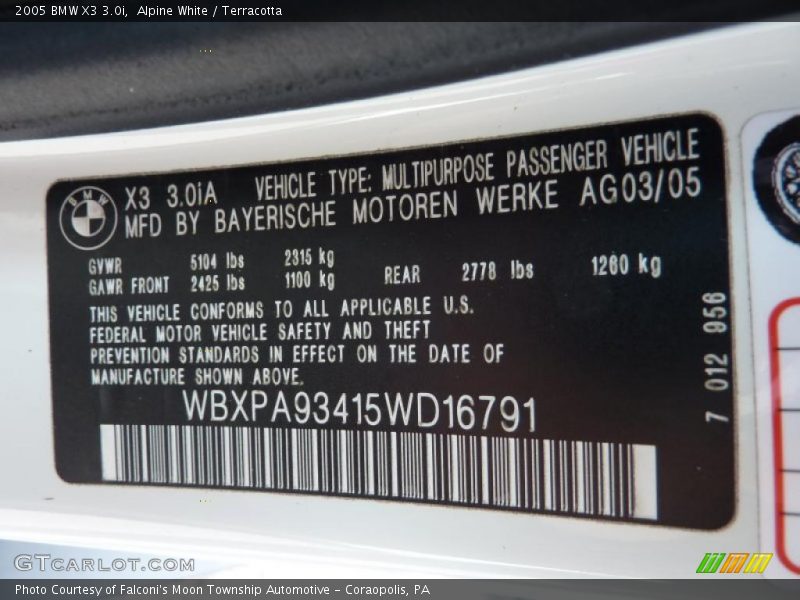 Alpine White / Terracotta 2005 BMW X3 3.0i